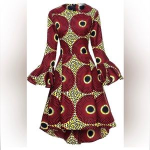 Eye-catching African Print Long Sleeve Ankara Dress